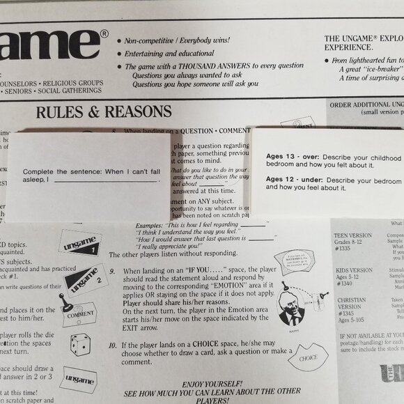 Vintage THE UNGAME 1984 Family Board Game 2-6 Players 100% Complete - Picture 9 of 9